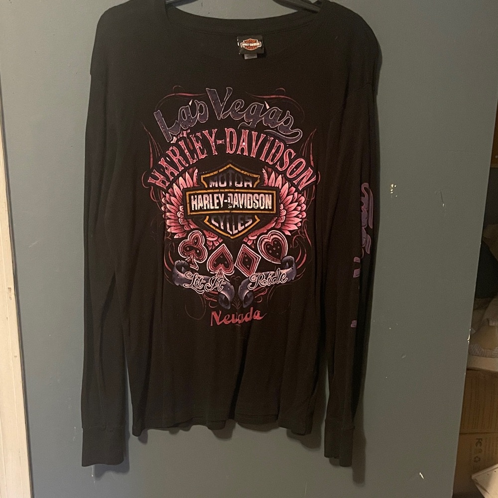 Harley-Davidson Black Long Sleeve with Pink and Purple Accents